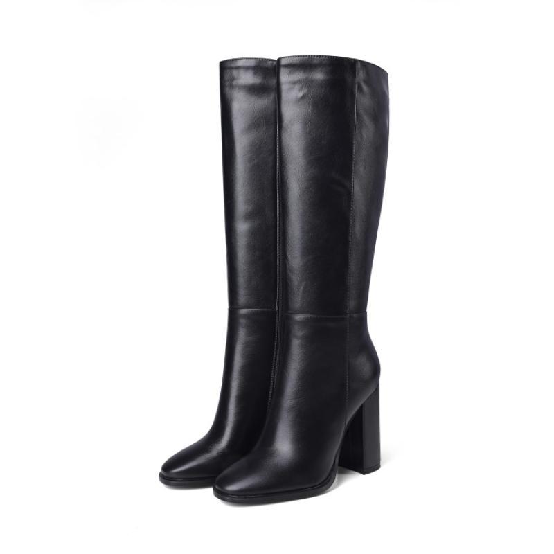 Botas de tacón grueso de piel con cremallera y varios colores para mujer, talla grande