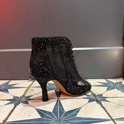 Zapatos de baile latino con diamantes de imitación para mujer adulta, tacón medio alto