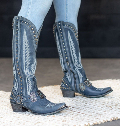 Botas jeans femininas de estilo ocidental para competição