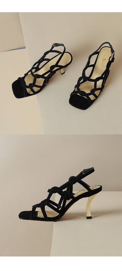 Sandalias de verano estilo romano retro con agujeros y tacones altos