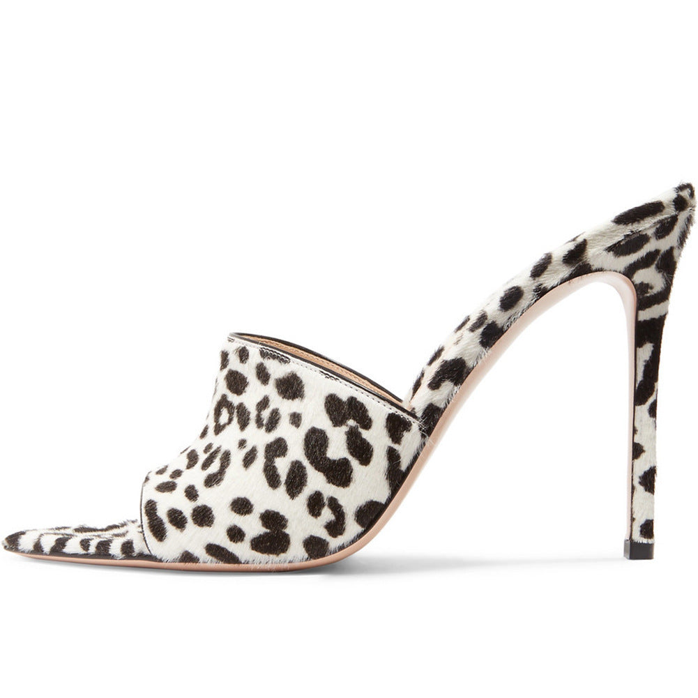 Leopard Print High Heel Pointed PVC Fashion Slippers