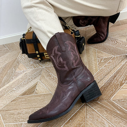 Botas Martin cortas de piel de vaca bordadas para mujer