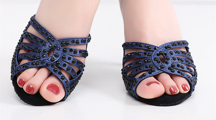 Zapatos de baile latino para mujer con diamantes de imitación en color azul oscuro