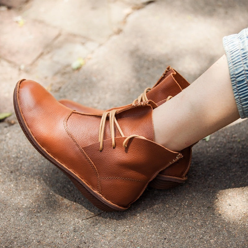 Botas femininas retrô literárias de sola macia para costura