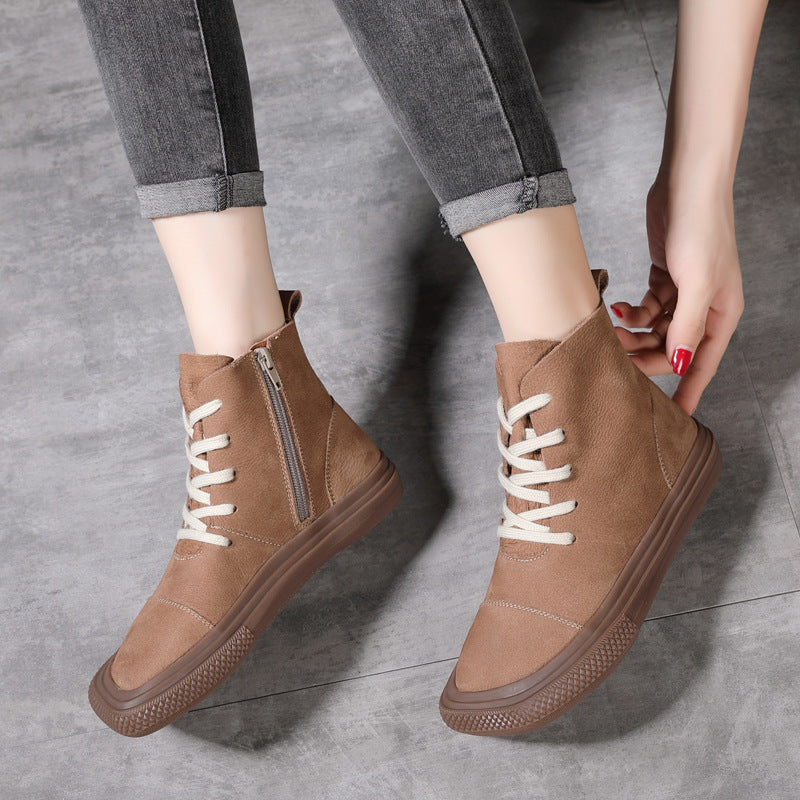 New First Layer Cowhide Casual Women's Shoes With Square Toe