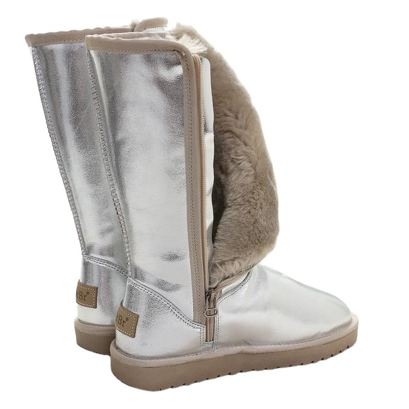 Botas de nieve de piel suave y lisa para mujer de caña alta