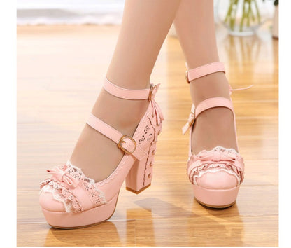 Zapatos Mary Jane de tacón alto japoneses de princesa dulce para otoño, impermeables, con lazo de encaje 