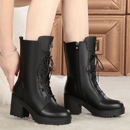 Leather lace-up Martin boots