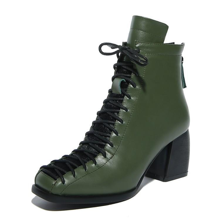 Botas Martin de color verde militar con cordones y personalidad para mujer