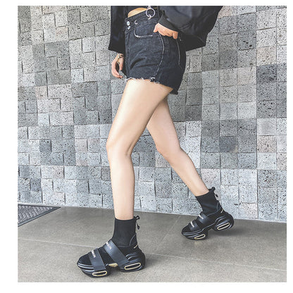 Autumn and Winter New Korean Leather Black Socks Shoes