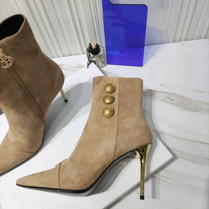 Botas femininas de bico fino em camurça de cor sólida da moda