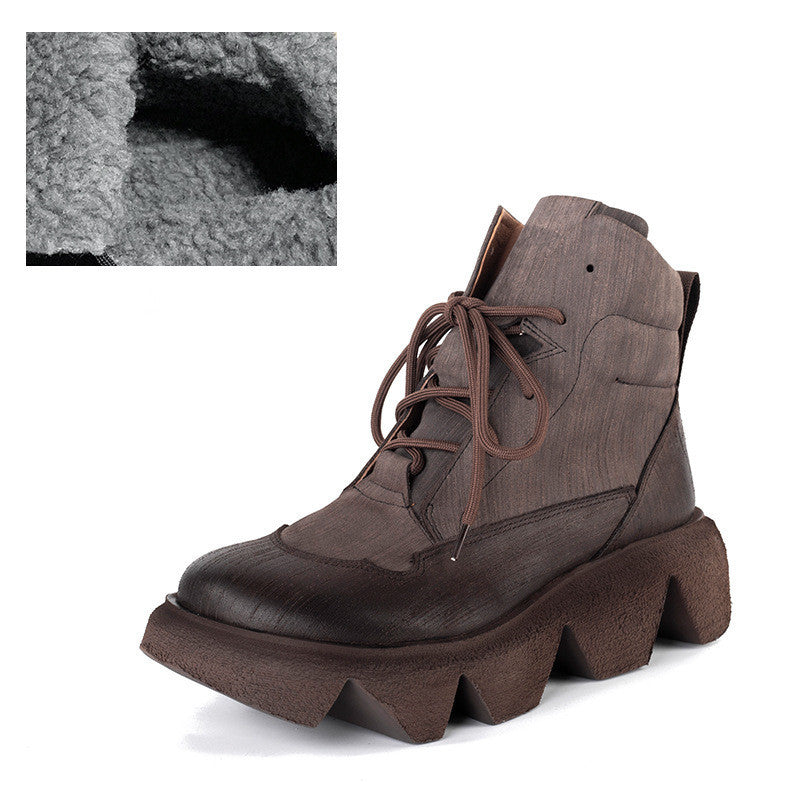 First Layer Cowhide Ankle Boots Platform Platform Shoes