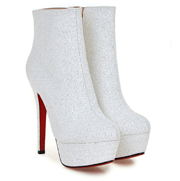 European and American fine heel sequined female boots