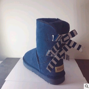 Botas de nieve de tubo de doble arco, zapatos de mujer, cuero exfoliante, engrosamiento, antideslizante, cálido, espuma cálida, tendón de espuma