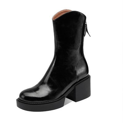 Chunky Heel Martin Boots Slim All Match