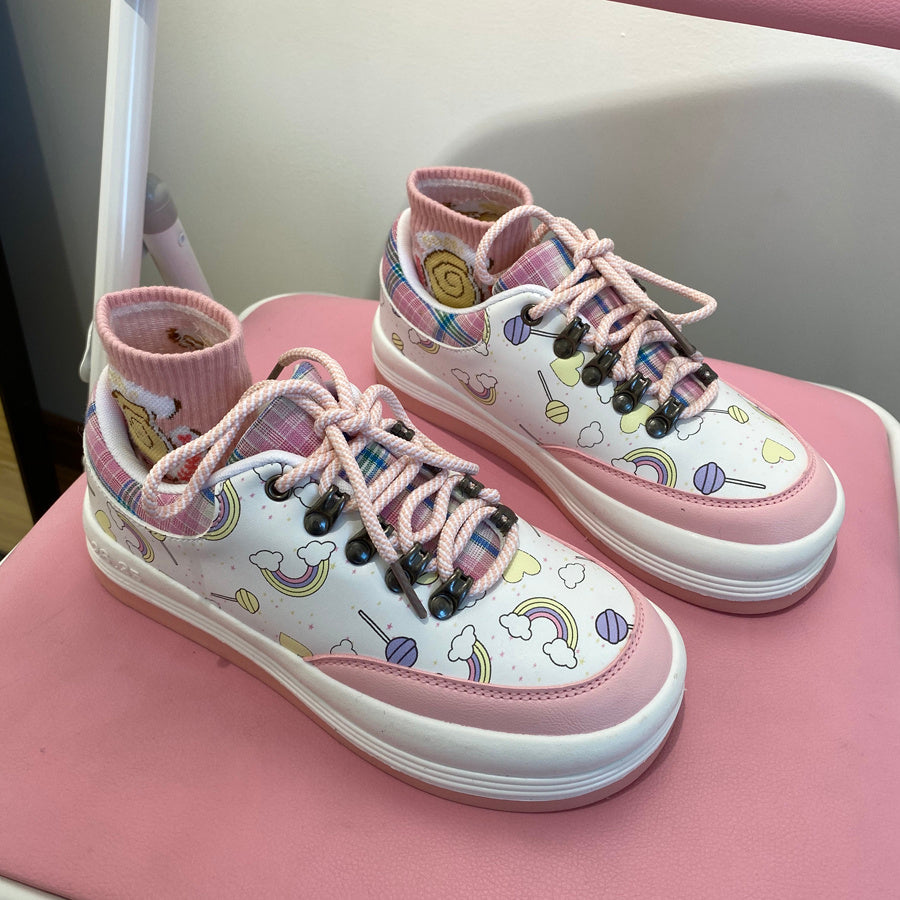 Cute Rainbow Big Head Girl Heart Round Head White Shoes