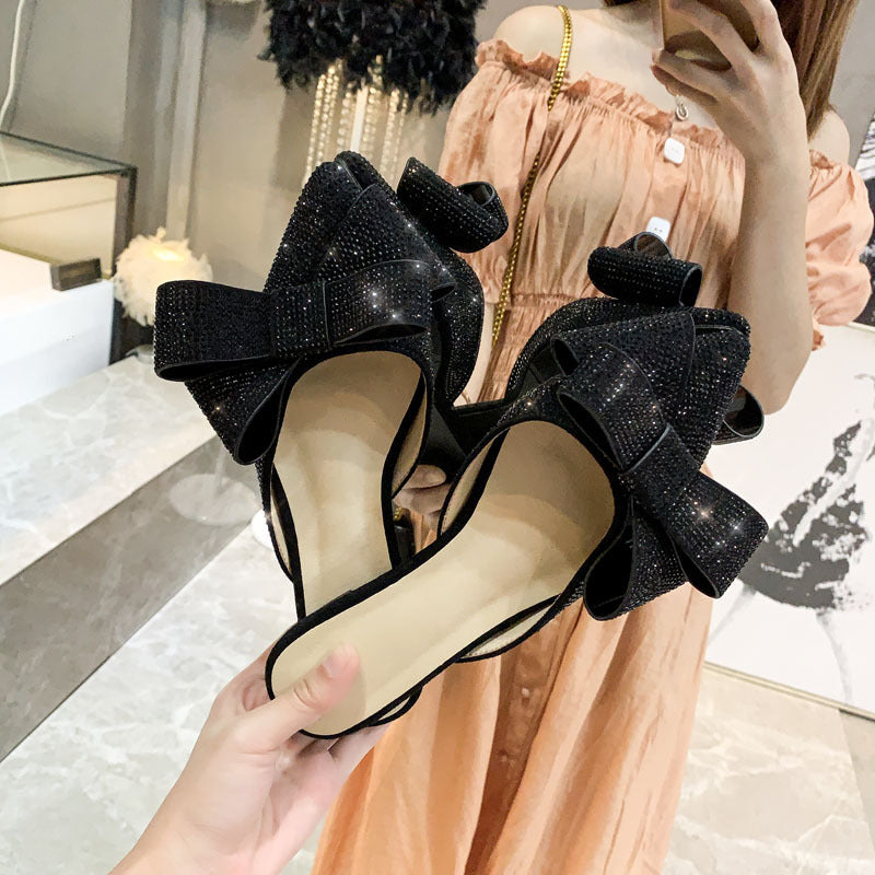 Fashion Rhinestone Bow Lazy Flat Sandals Women's Shoes