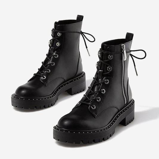 Botas Martin femininas inverno mais veludo salto grosso outono e inverno novas botas selvagens de sola grossa Inglaterra vento bonito botas de locomotiva femininas