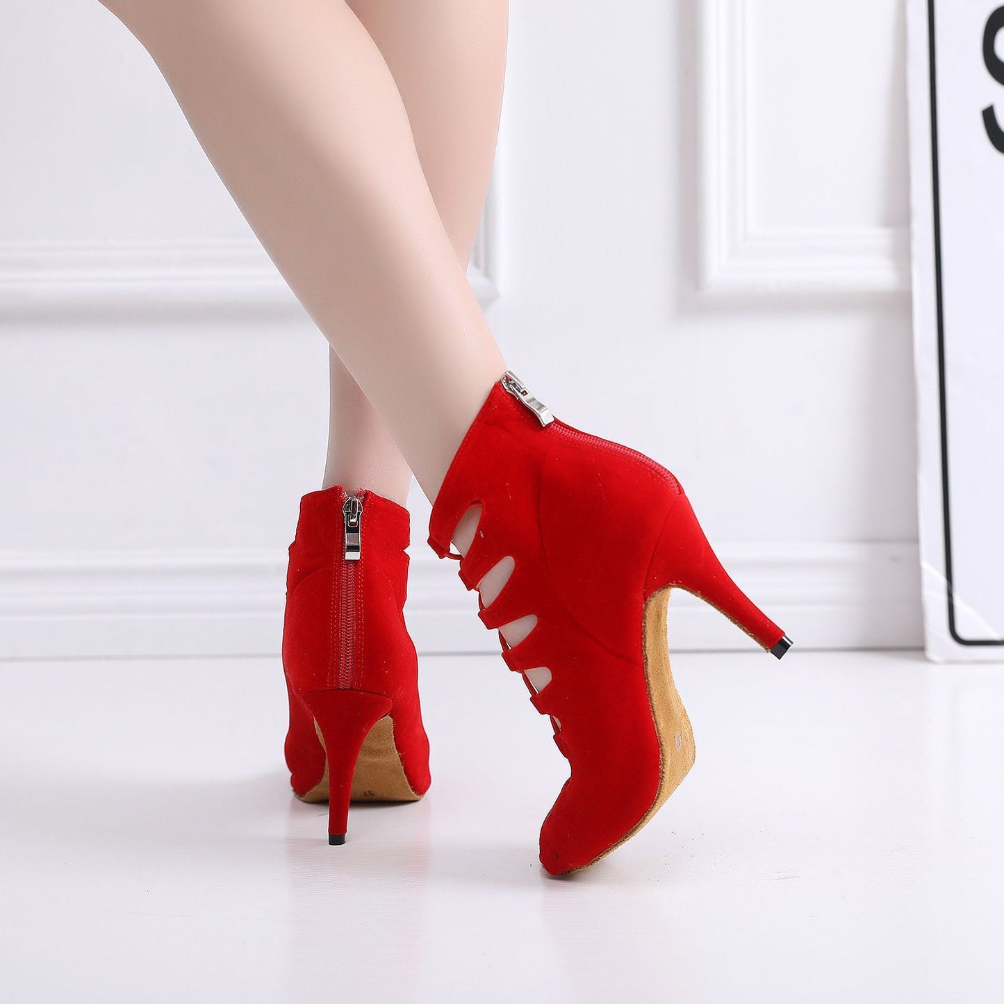 Women's Soft Bottom Peep Toe High Heel Ankle Boots