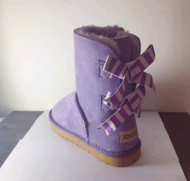 Botas de nieve de tubo de doble arco, zapatos de mujer, cuero exfoliante, engrosamiento, antideslizante, cálido, espuma cálida, tendón de espuma