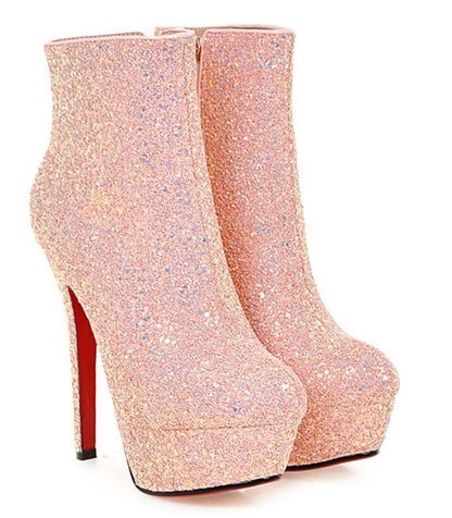 European and American fine heel sequined female boots