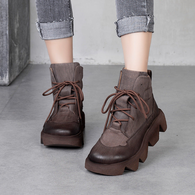 First Layer Cowhide Ankle Boots Platform Platform Shoes