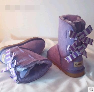 Botas de nieve de tubo de doble arco, zapatos de mujer, cuero exfoliante, engrosamiento, antideslizante, cálido, espuma cálida, tendón de espuma