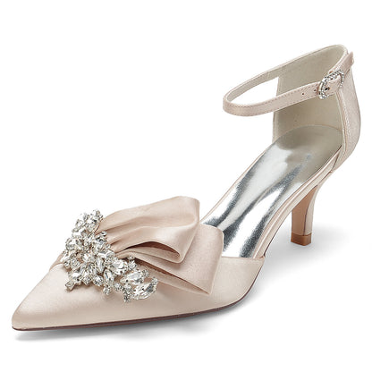 Wedding Bride Mid And Low Heel Pointed Toe Rhinestone High Heels