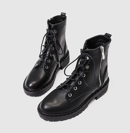 Botas Martin femininas inverno mais veludo salto grosso outono e inverno novas botas selvagens de sola grossa Inglaterra vento bonito botas de locomotiva femininas