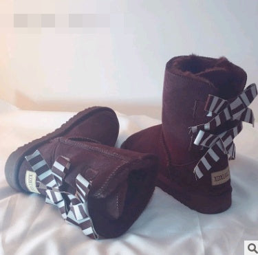 Botas de nieve de tubo de doble arco, zapatos de mujer, cuero exfoliante, engrosamiento, antideslizante, cálido, espuma cálida, tendón de espuma