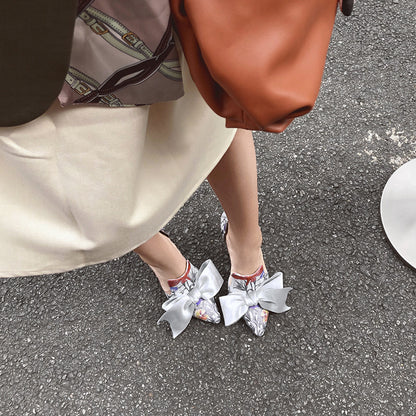 Sandálias de couro simples e elegantes com nó de laço temperamento sapatos femininos