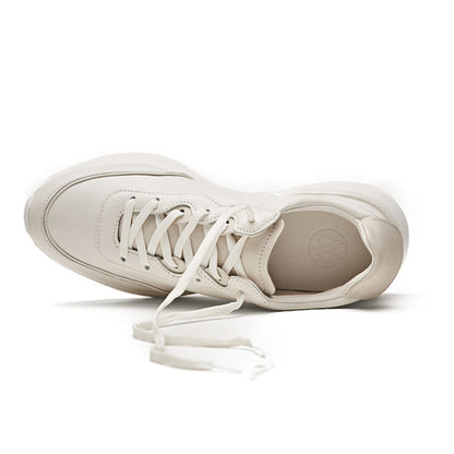 Genuine Leather Flat Sneakers White Shoes Casual Lace-Up Platform Old Shoes