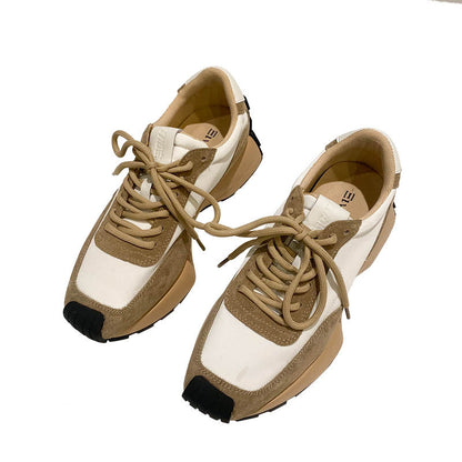 Zapatillas para correr, zapatos casuales de cuero para mujer, zapatos viejos de suela gruesa, zapatos blancos pequeños