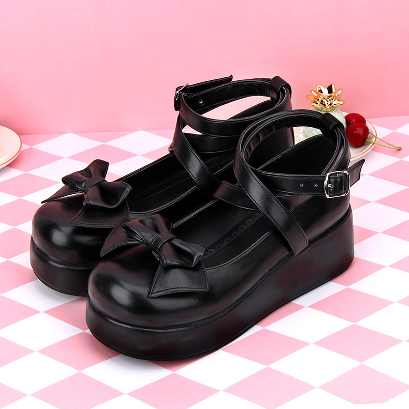 Zapatos de princesa con plataforma y tacón bajo y lazo de lolita