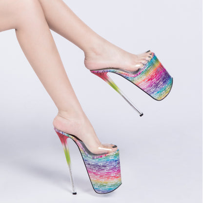 Super High Stiletto Transparent Glass Plastic Slippers