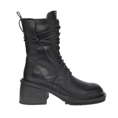 Large Black Lace-Up Thick Heel Martin Boots