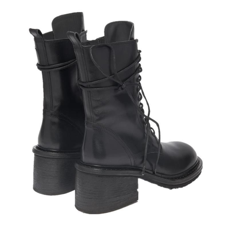 Large Black Lace-Up Thick Heel Martin Boots