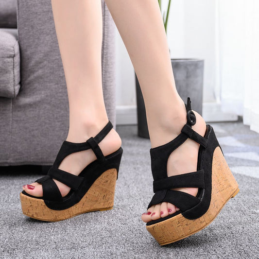 Sandalias de tacón de cuña de 12 cm de gran tamaño con plataforma impermeable y fondo grueso para mujer