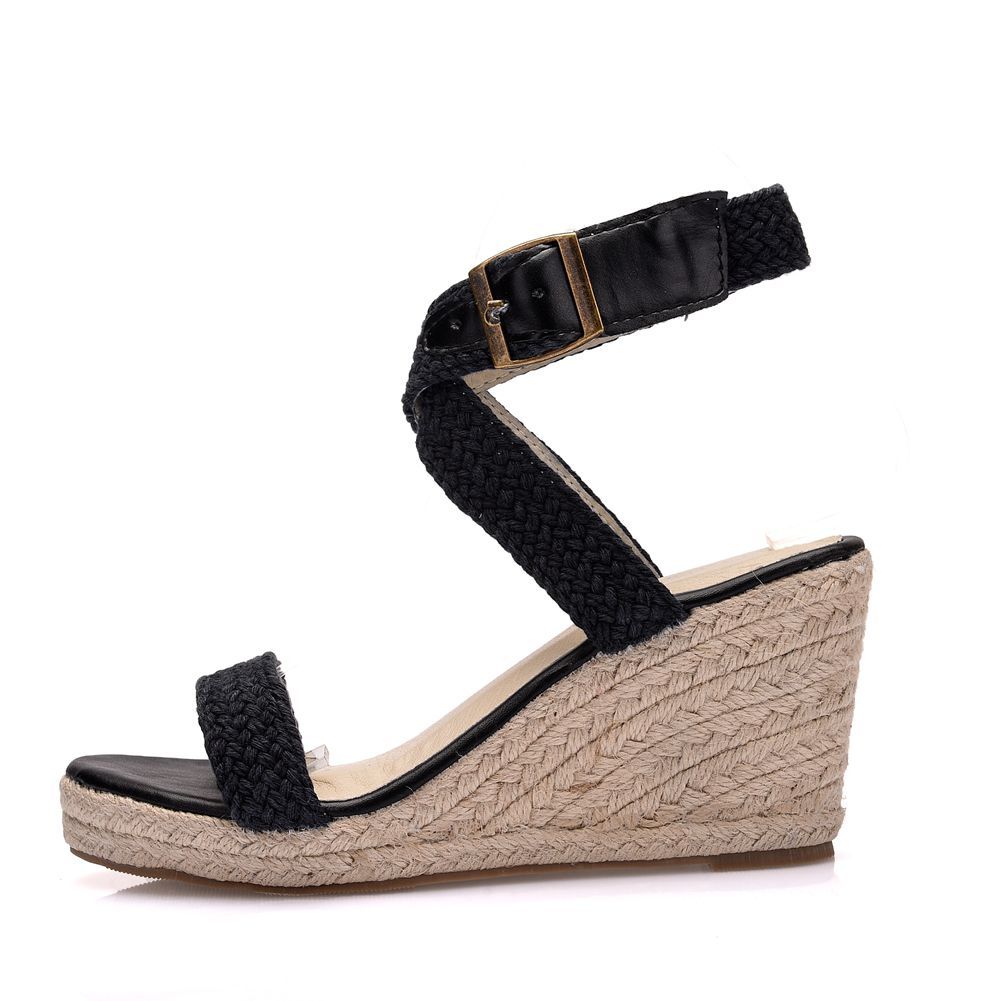 Ladies Wedge Heel New European And American Hand-Woven Platform Sandals High-Heeled Cross Strap Sandals Female Roman Women's Shoes