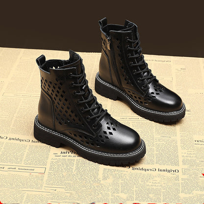 Botas Martin Ocas Internamente Aumentadas Femininas Novas Botas Simples de Primavera e Outono Verão Finas Respiráveis ​​Malha Selvagem Botas Curtas