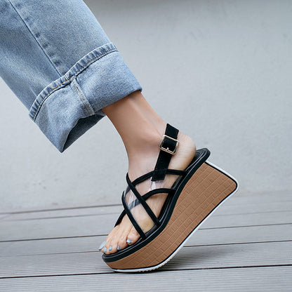 Sandalias transparentes con tiras cruzadas para mujer