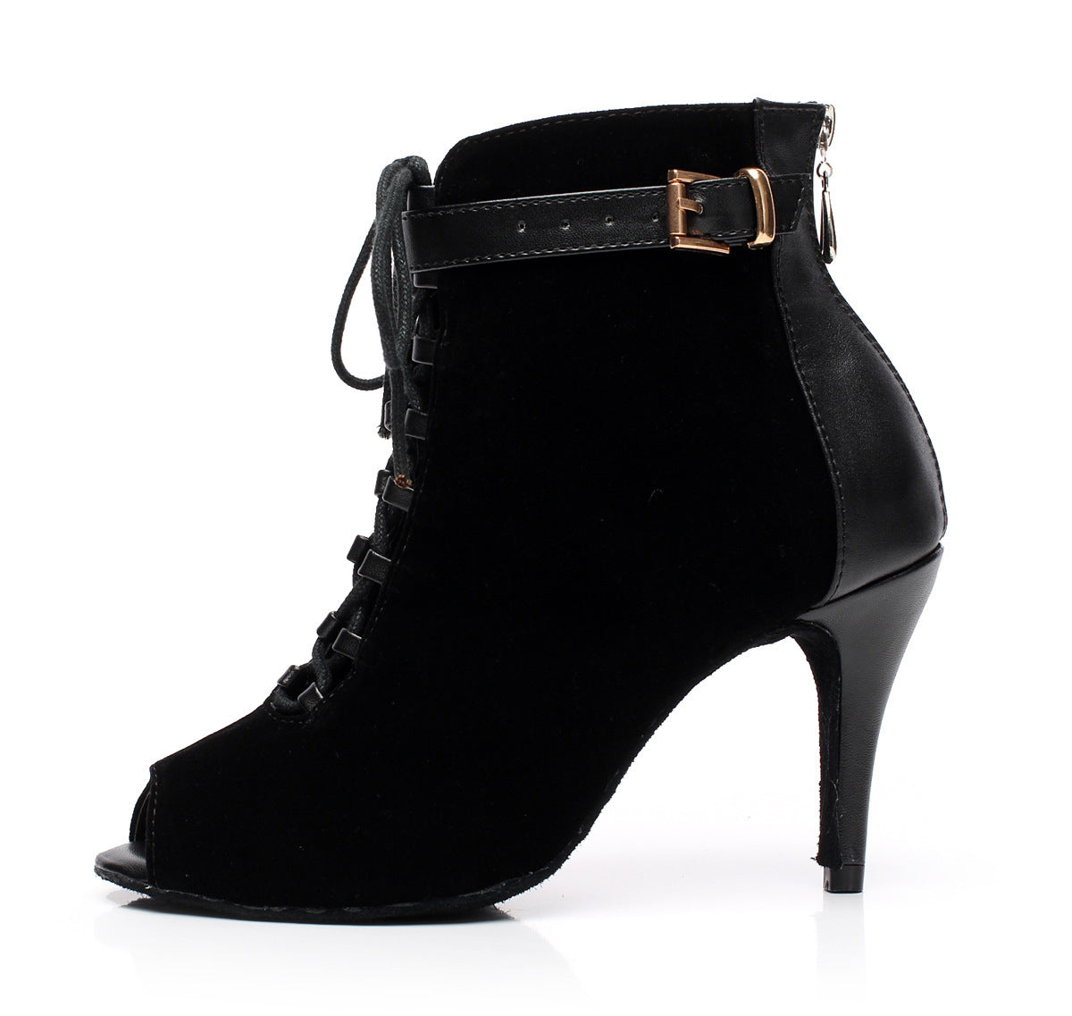 Botas negras de tacón alto para mujer, zapatos de baile latino