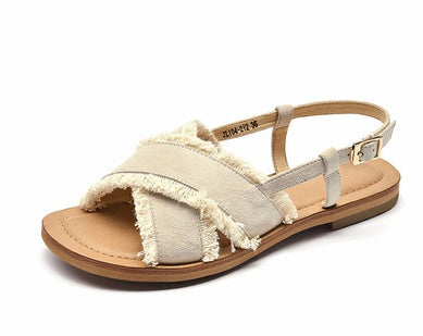 Zapatos planos de cuero cruzados sencillos para mujer, sandalias romanas para playa, zapatos casuales para mujer