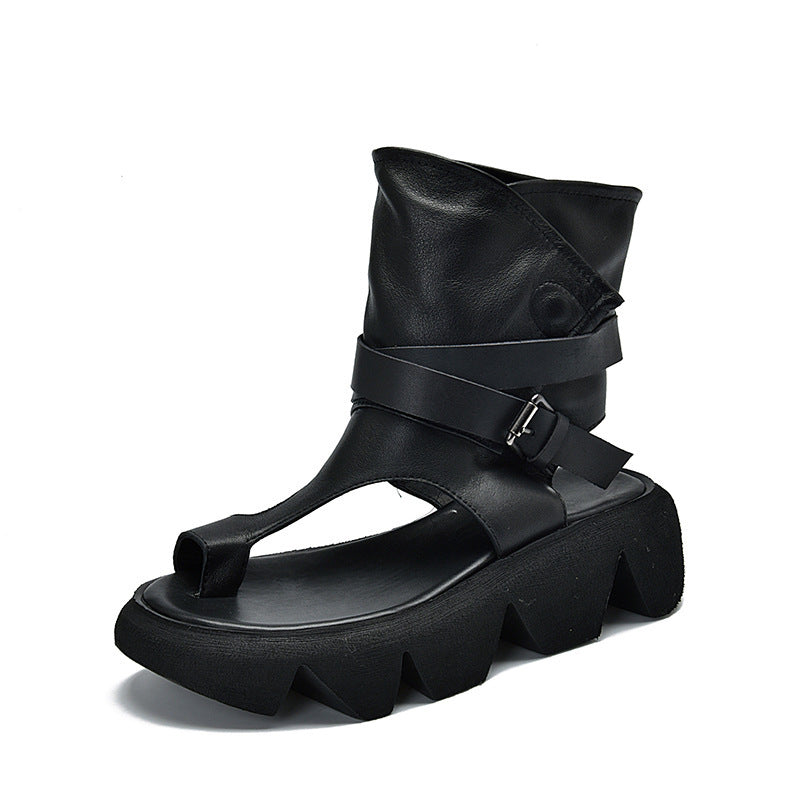 Roman Shoes Toe Platform Sandals With Belt Buckle Back High-top Sandals