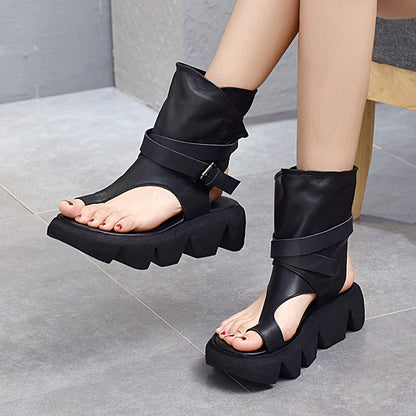 Roman Shoes Toe Platform Sandals With Belt Buckle Back High-top Sandals