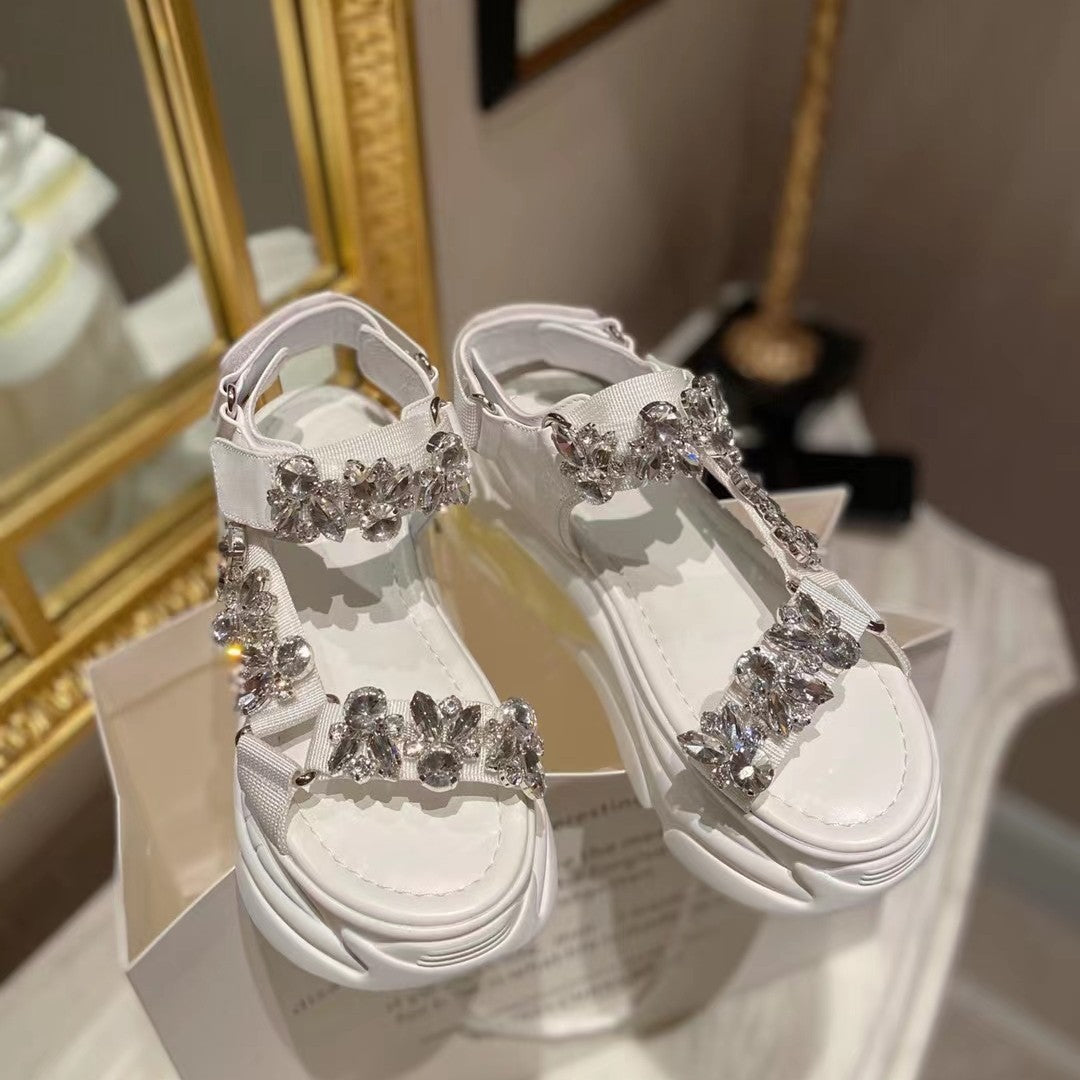 Sandalias de plataforma con diamantes de imitación para mujer, estilo hada, zapatos de plataforma bohemios salvajes, productos europeos