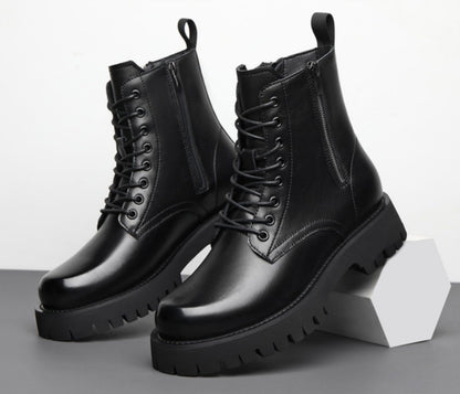 Botas con cremallera para hombre con plataforma de pelo alto y piel auténtica