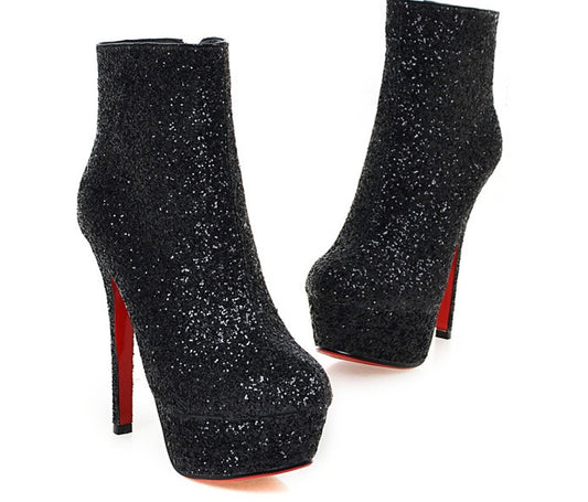 European and American fine heel sequined female boots