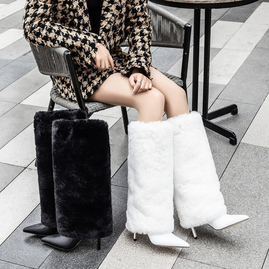 Zapatos de tacón de aguja de lana con tubo para mujer, para banquetes de boda, para invierno