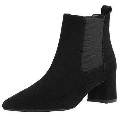 Botas cortas Botas de cuero para mujer Botas Botas de mujer Tacón grueso Botas de tacón medio